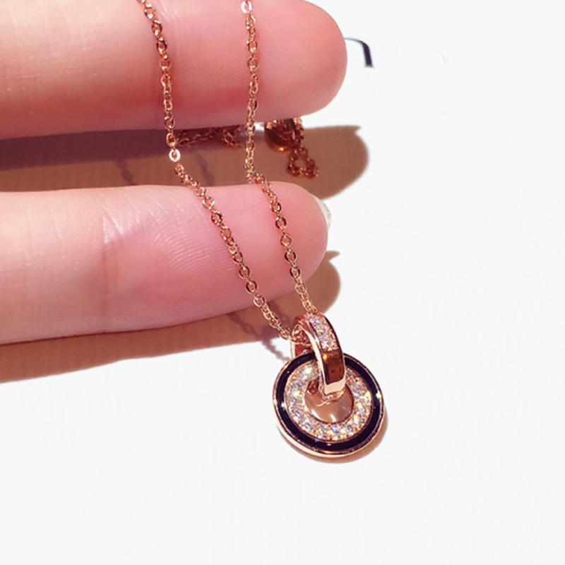 

Chains Trendy High Quality Round Circle Necklace For Femme Rose Gold Pave Zirconia Charm Collier Romantic Choker Pendant JewelryChains