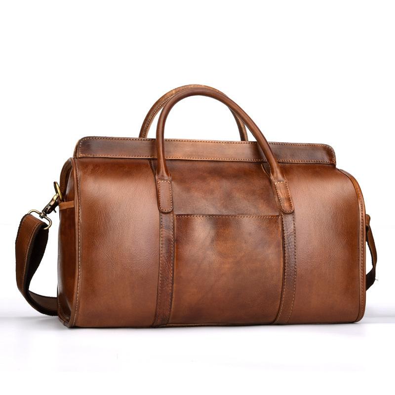 

Duffel Bags Genuine Cow Leather Travel Bag Men Vintage Big Handbag Carry On Luggage Weekend Large Shoulder Overnight BagsDuffel, Auburn