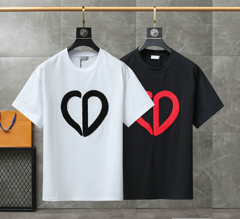 

High-quality Men's T-Shirts summer new flocking love letter round neck loose short-sleeved mens and women's tops European size XS-L, White