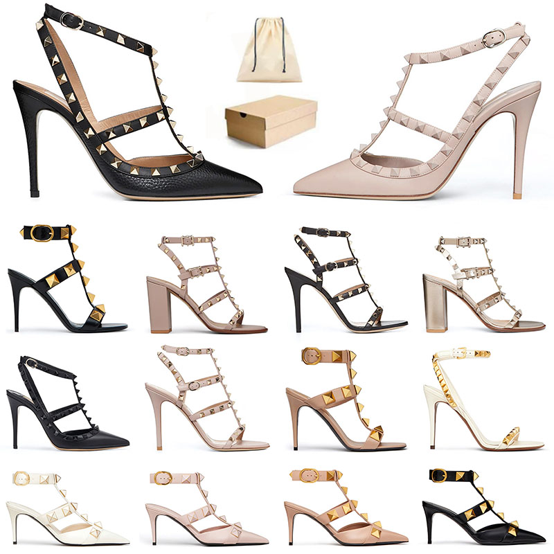 

With Box Rockstud Roman Stud Designer High Heels Dress Shoes For Womens Ankle Strap Sandal Stiletto Ricks White Pink Luxury Owens Wedding Pumps Pointed Open Toes, 35-42 (14)