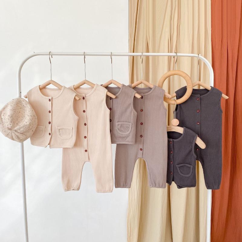 

Clothing Sets Baby Jumpsuit Single Breasted Sleeveless Infant Toddler Knitwear Vest Cotton Born Romper For Boys Girls Knitted Clothes, As picture