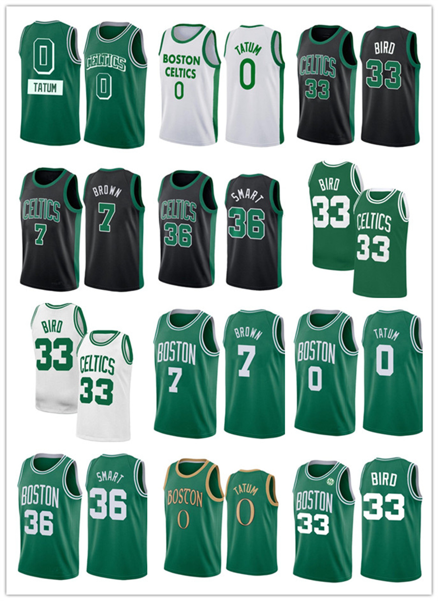 

Marcus 36 Smart Jayson 0 Tatum Basketball Jerseys Jaylen 7 Brown Larry 33 Bird 75th Anniversary Celtices Men Mesh T-shirt Green Black