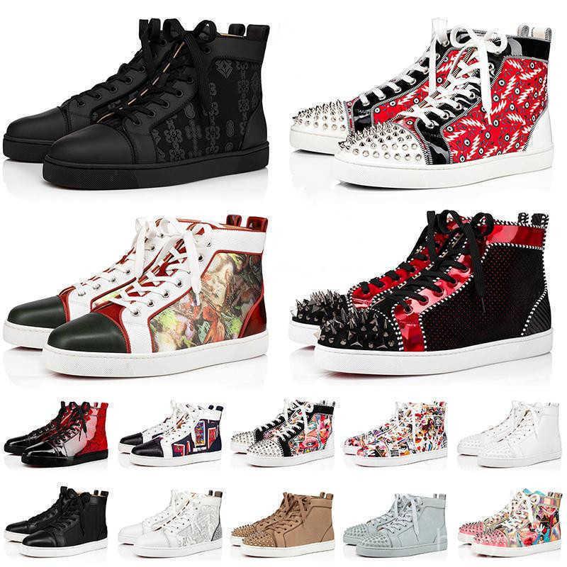 

2022 mens shoes Luxurys Designers red bottoms high low tops studded spikes fashion suede leather black silver women flat Christians''CL'' ii, #38