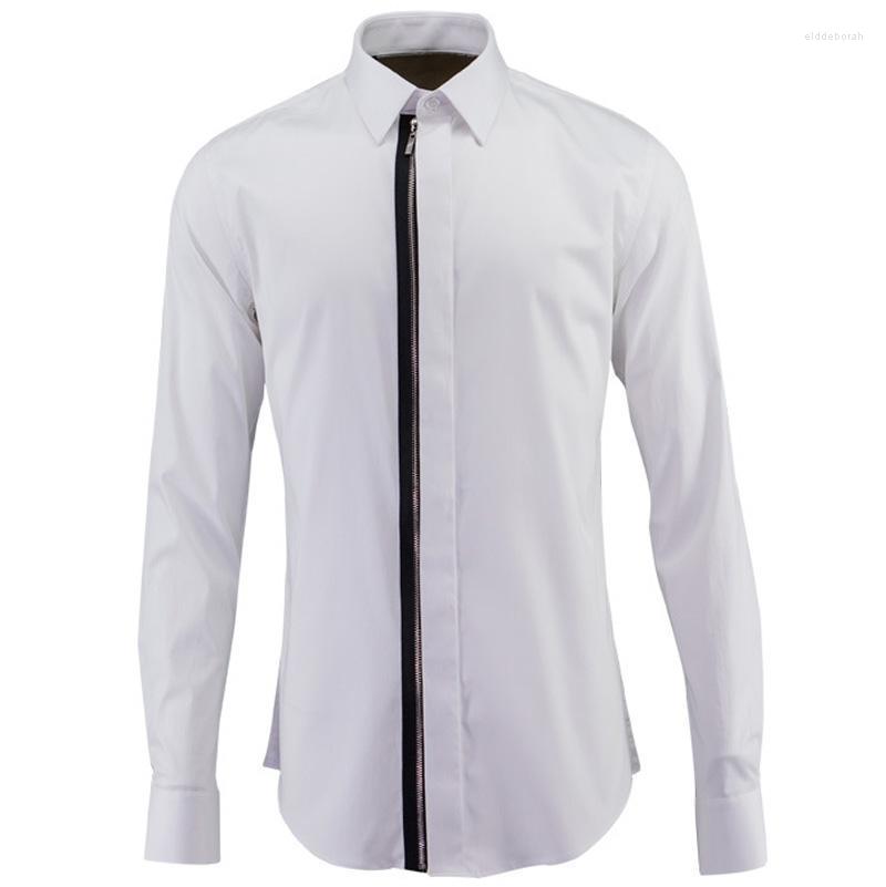 

Men's Casual Shirts Luxury Shirt Men Brand Long Sleeve Cotton Zipper Causal Slim Fit Mens Dress Business Chemise Homme 4XLMen's Eldd22, Beige