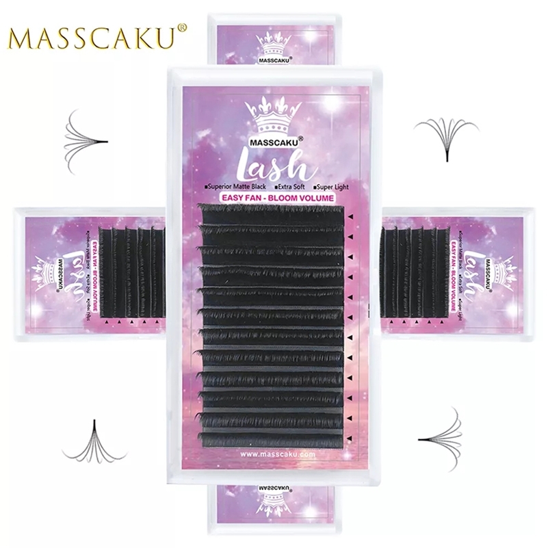 

MASSCAKU Make up Super Long Easy Fanning False Eyelash Extension 8 20mm Fast Blooming 2d 20d Lashes for Building 220524