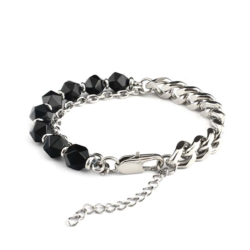 

Stainless Steel Cut Black Agate Bracelet Domineering Men's Jewelry Bracelet