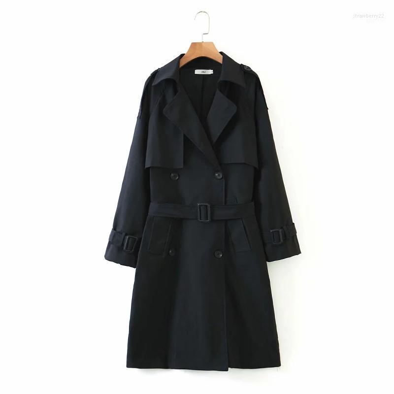 

Women' Down & Parkas Elegant Button- Women Trenchcoats 2022 Spring Casual Raglan Jassen Fashion Belt Female Dust Jackets Black Slender G St