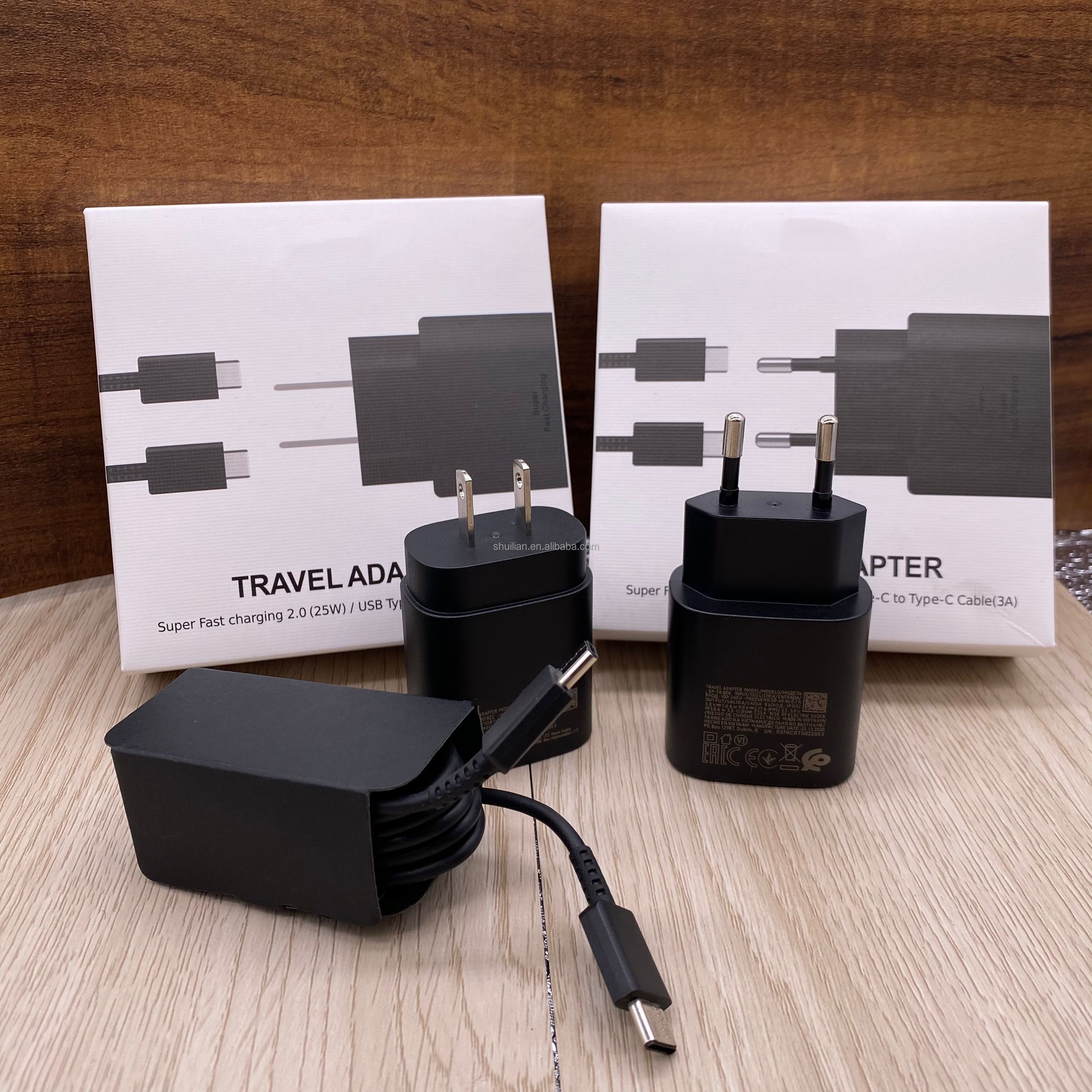 

Fast 25W Travel Adapter EU US USB-C Wall Mount TA800 PD Fast Charge Type-C Charger Data Cable for Samsung Note10 S10
