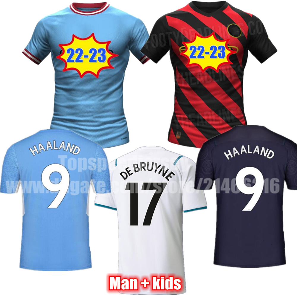 

HAALAND City Soccer Jerseys DE BRUYNE BERNARDO GREALISH SMAHREZ FODEN 2021 2022 2023 football shirt uniforms Man + kids kit sets, 21-22 home