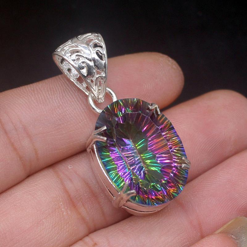 

Pendant Necklaces Gemstonefactory Jewelry Big Promotion 925 Silver Rainbow Mystical Fire Topaz Magic Women Ladies Gifts Necklace 0880Pendant