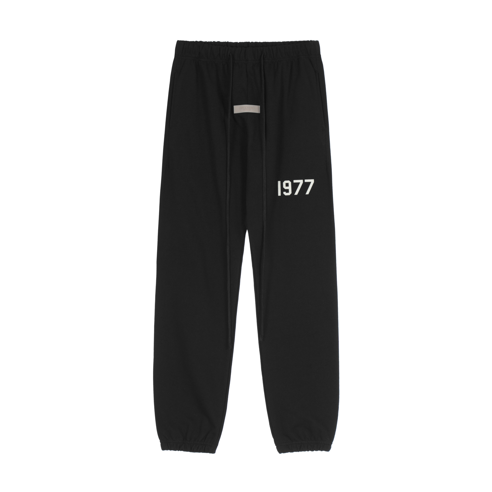 

Designer pants season 8 Fad brand flocking 1977 letters High Street casual pants for men, Black