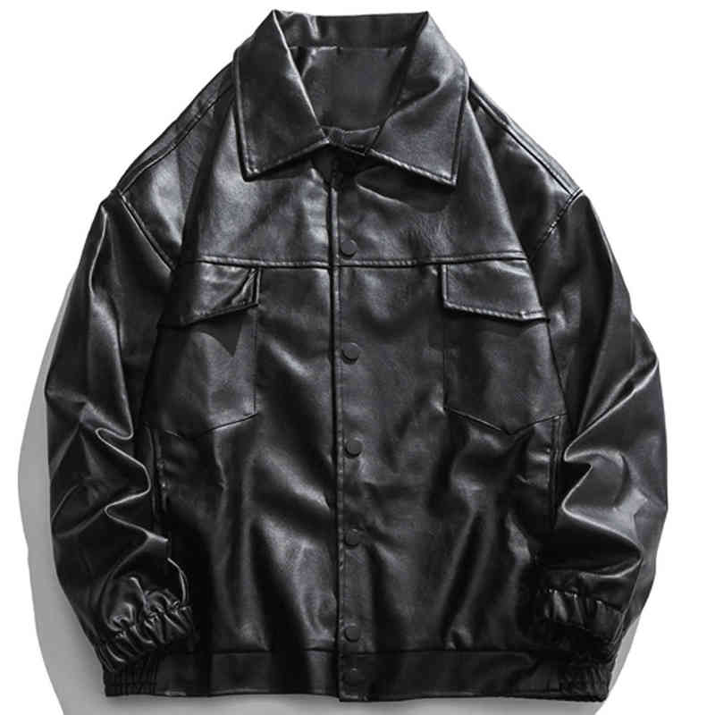 

Autumn Solid Color PU Leather Jacket Men High Street Faux Leather Baseball Jacket Coat Black Motorcycle Outwear Streetwear T220728