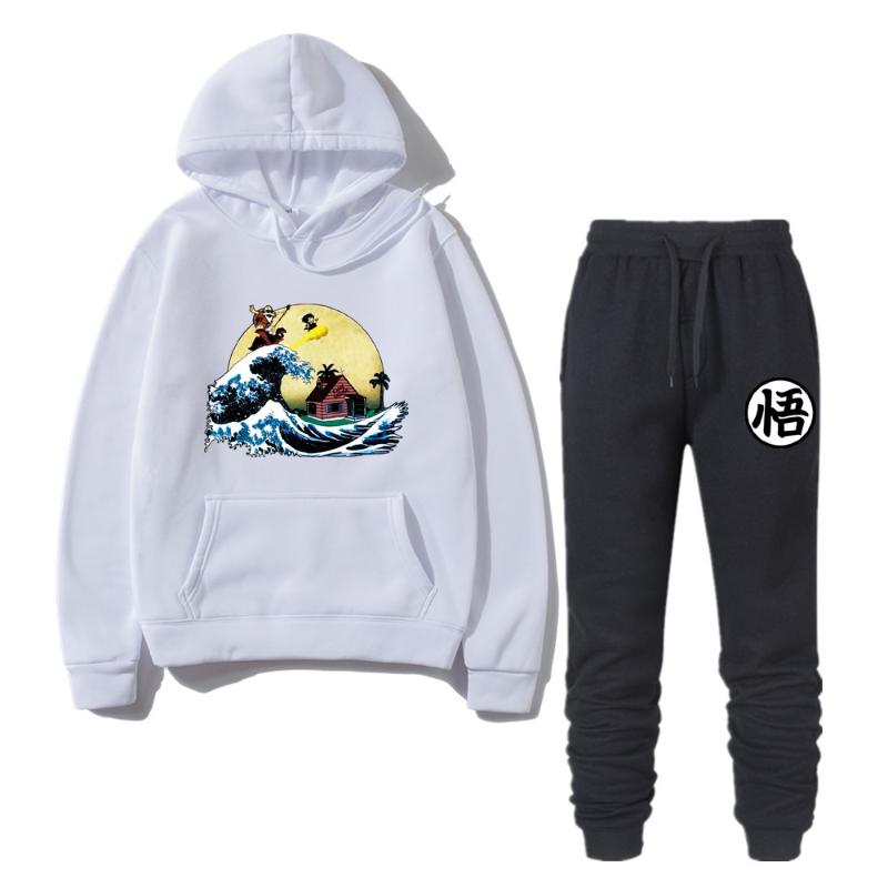 

Men' Tracksuits Pieces Sets Tracksuit Men Hooded Sweatshirt Japanese Anime Goku Print Pullover Hoodie Sportwear Suit Hombre Casual ClothesM, White