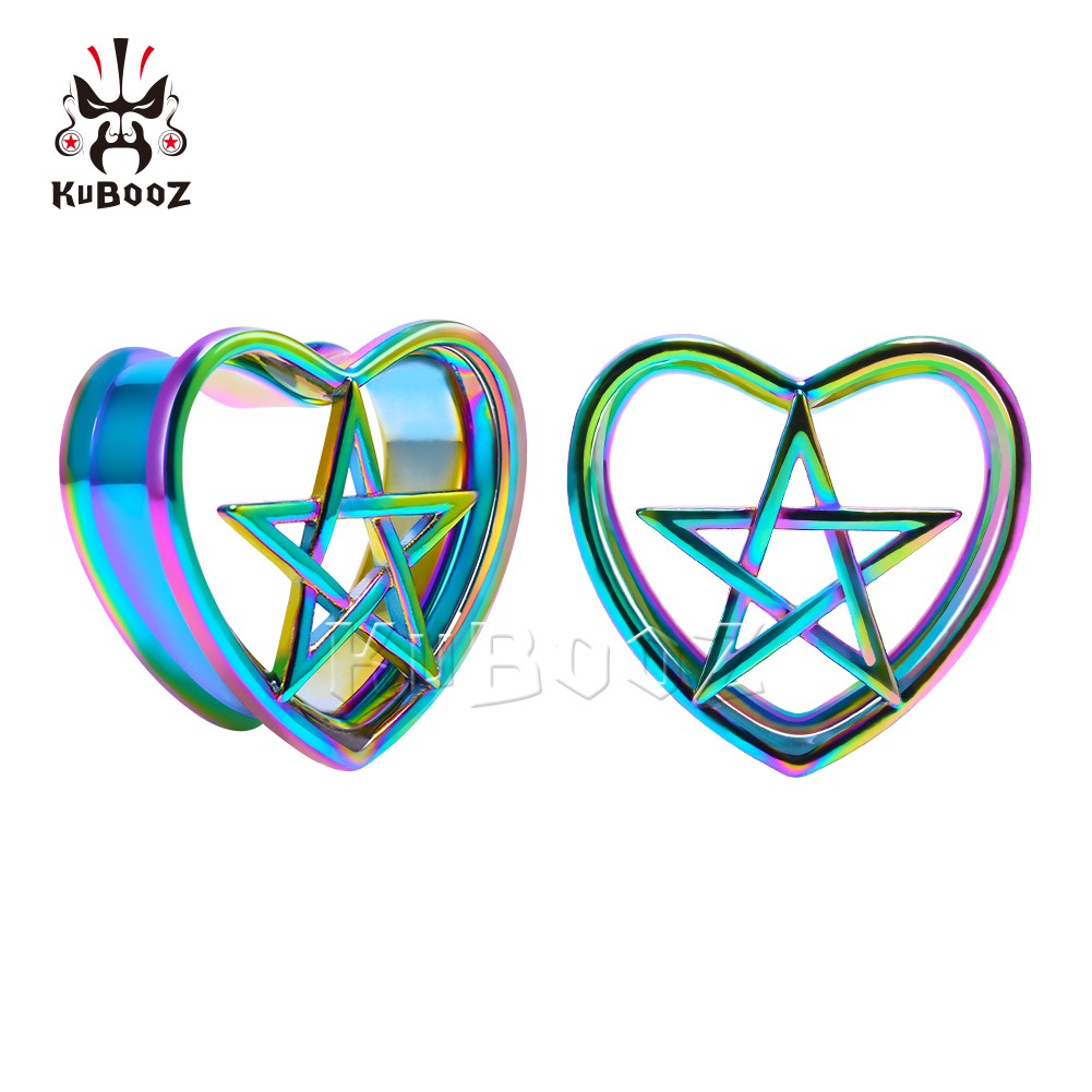 

KUBOOZ Stainless Steel Colorful Heart Pentagram Ear Plugs Piercing Tunnels Body Jewelry Earring Gauges Stretchers Expanders Wholesale 8mm to 25mm 32PCS