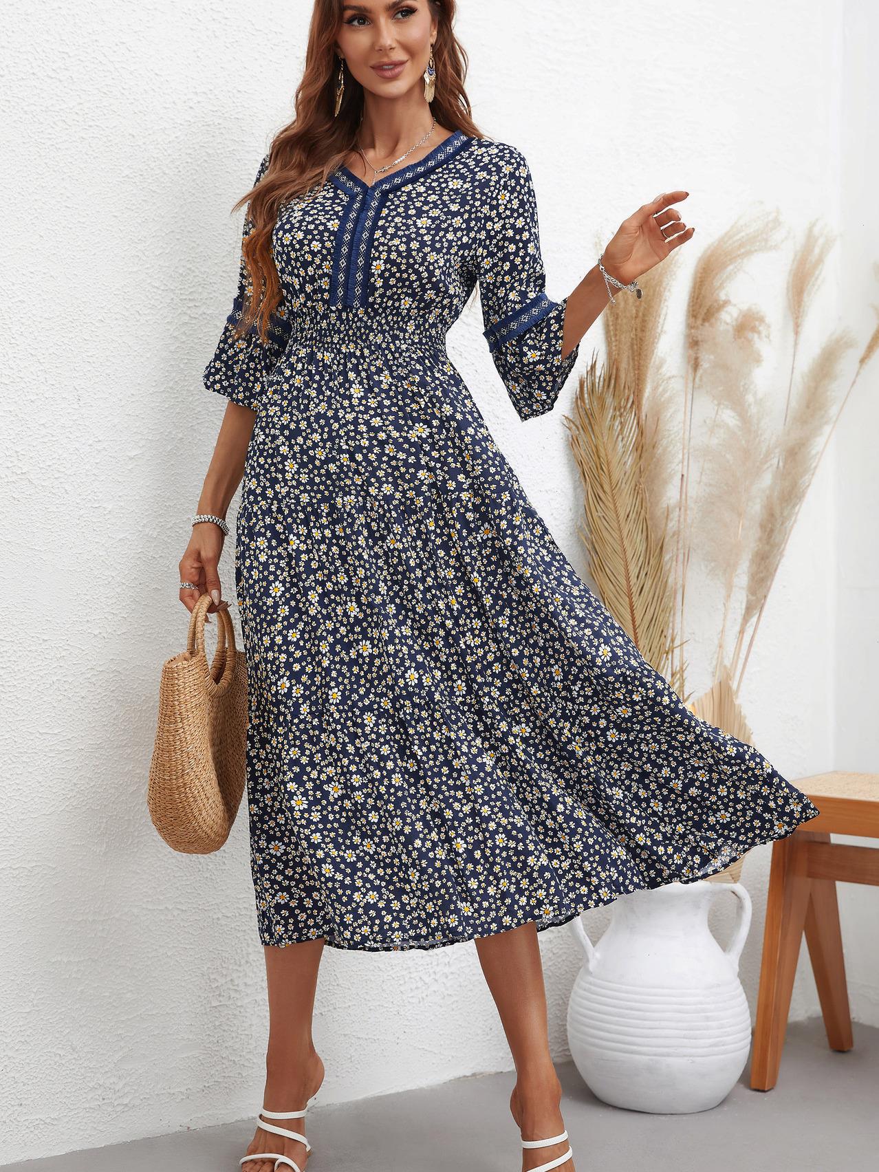 

Liti Women Dress Print Fashion Elegant Lady Floral, Red