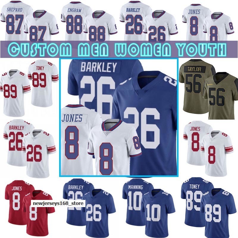 

8 Daniel Jones Custom 26 Saquon Barkley Eli Manning Football Kadarius Toney Kenny Golladay Lawrence Taylor Phil Simms Evan Men''NFL''jerseys, Custom men(juren)
