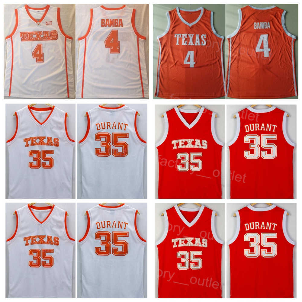 

NCAA Basketball Texas Longhorns College 4 Mohamed Mo Bamba Jersey Kevin Durant 35 University For Sport Fans Breathable Team Orange White Color Embroidery