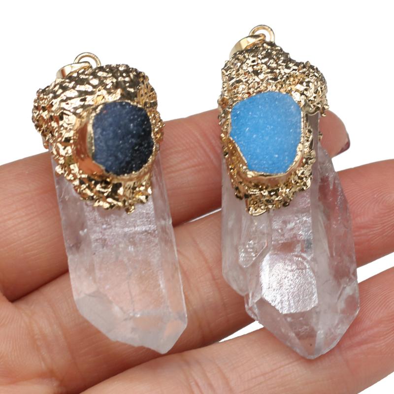 

Pendant Necklaces Irregular Crystal Pillar Charms Natural Stone Quartz Druzy Agates For DIY Necklace Making Exquisite Jewelry