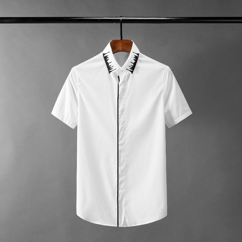 

Men's Casual Shirts Minglu Summer Mens High Quality Embroidered Collar Short Sleeve Dress Fashion Slim Fit White Male ShirtsMen's