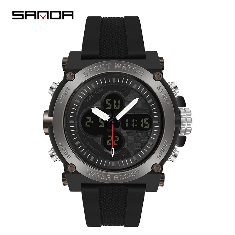 

Sanda 2022 New Fashion Trend Outdoor Sports Men's Watch Multi-function Luminous Alarm Clock Calendar Waterproof Electronic Wristwatch, Black