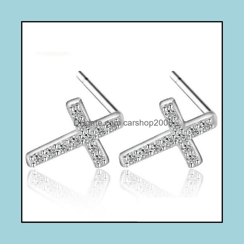 

Stud Earrings Jewelry Top Grade Sier Girl Crystal Crosses For Wedding Party Fashion Wholesale - Drop Delivery 2021 24Jxk