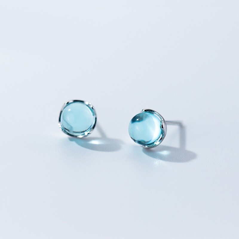

S925 Silver Aurora Earrings Female Korean Version Simple Blue Gradient Synthetic Crystal Sweet Round