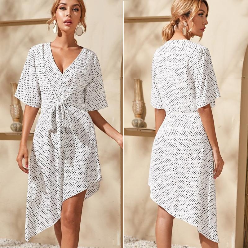 

Party Dresses Dress Women Summer 2022 Casual Elegant Bandage Dot Vestidos Robes Kobieta Sukienka Jurken Robe Femme Free Ship, White