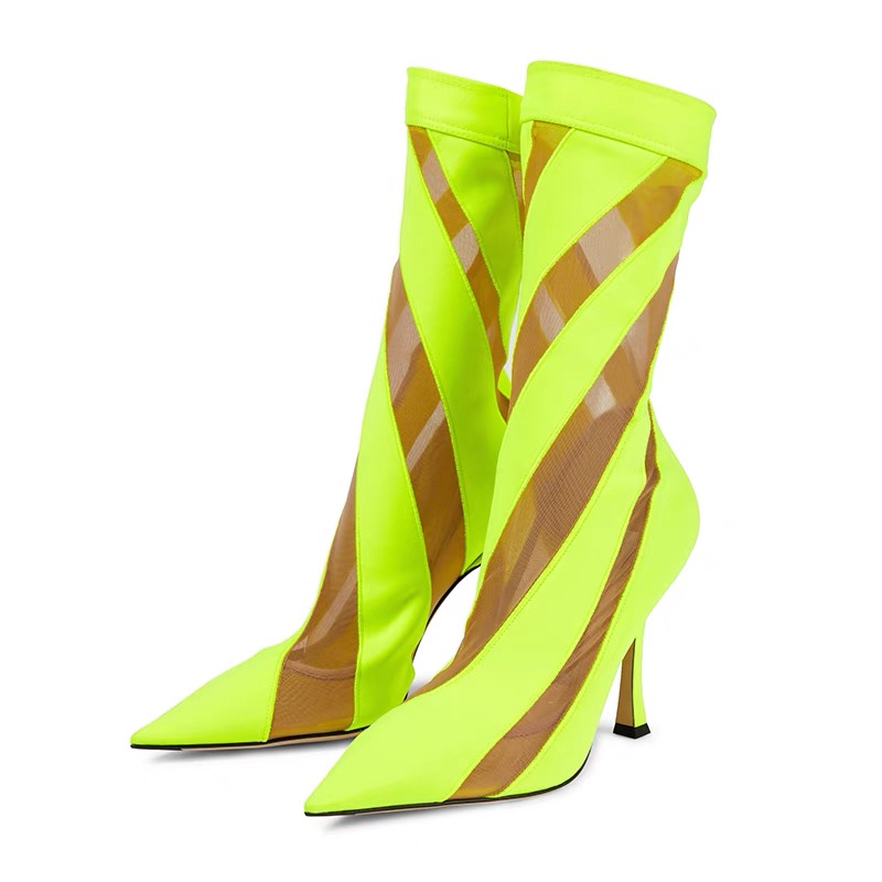 

2022 Real leather stiletto high heels SHOES Ankle Boot half booties pillage pointed toes Hollowed out satin knee catwalk wedding mix colour Stretch Fabric size 34-44, Black