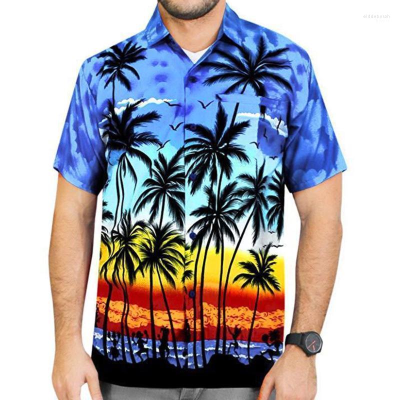 

Men's Casual Shirts Hawaiian Shirt Man Summer Short Sleeved Loose Cardigan Button Top Beach Holiday Streetwear Men ClothingMen's Eldd22, Red