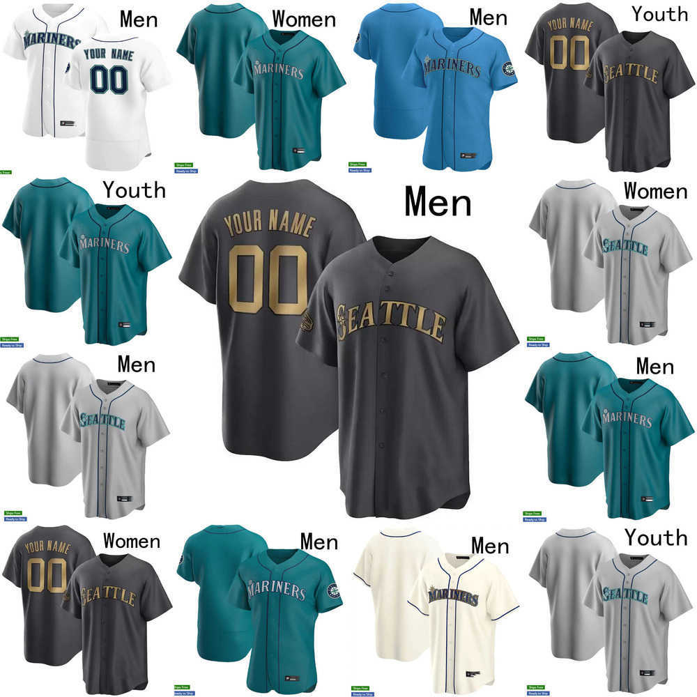 

Baseball Jersey Men 2022 All-Star Seattle 23 Ty France 26 Adam Frazier 44 Julio Rodriguez 27 Jesse Winker 28 Eugenio Suarez 3 J.P. Crawford Mariners Baseball Jersey, Colour