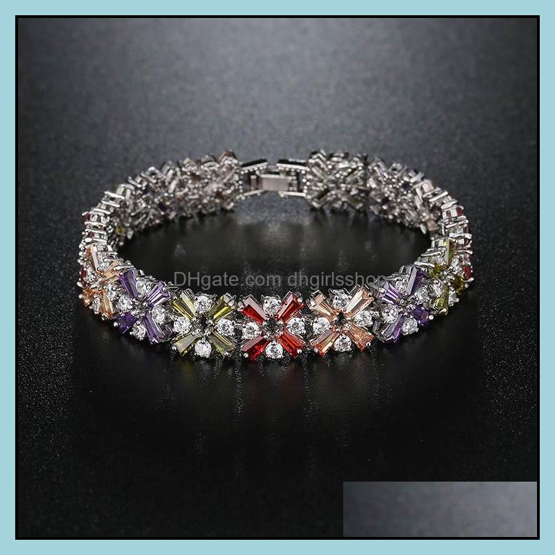 

Charm Bracelets Jewelry Luxury Mticolor Zirconia Wedding Bracelet 2 Rows And Top Quality Zircon Stones Pav Dh8Jf
