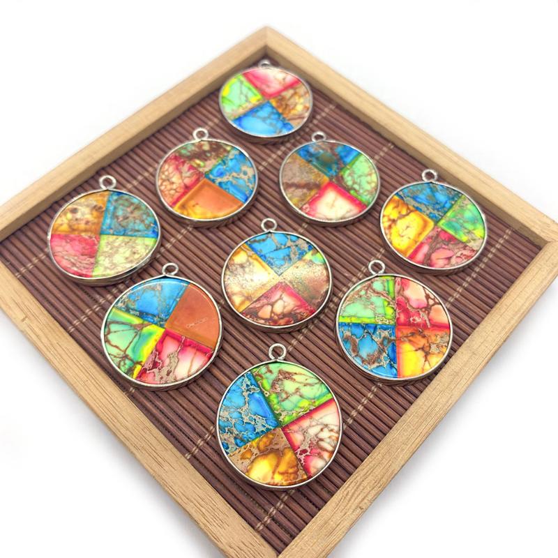 

Pendant Necklaces Fashion Round Colorful Natural Emperor Stone Jewelry Refined Beautiful Bracelet Necklace Boho Men Women Pendants 26x30mmPe