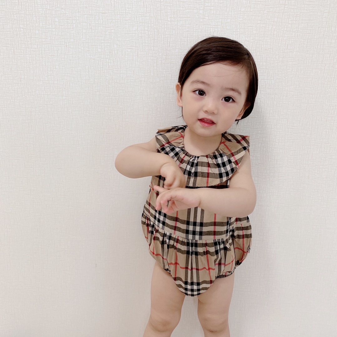 

INS Baby romper boys plaid cotton jumpsuits infant girls lattice short sleeve climb clothes diaper A8670