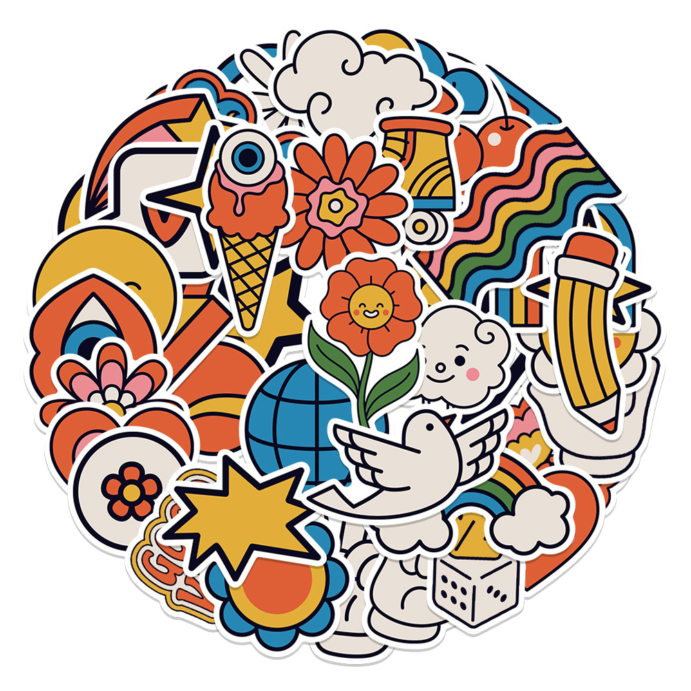 

50 PCS Graffiti Car Stickers cute hippie For Skateboard Baby Scrapbooking Pencil Case Diary Phone Laptop Planner Decoration Book Album Kids Toys DIY Decals, Multi colors