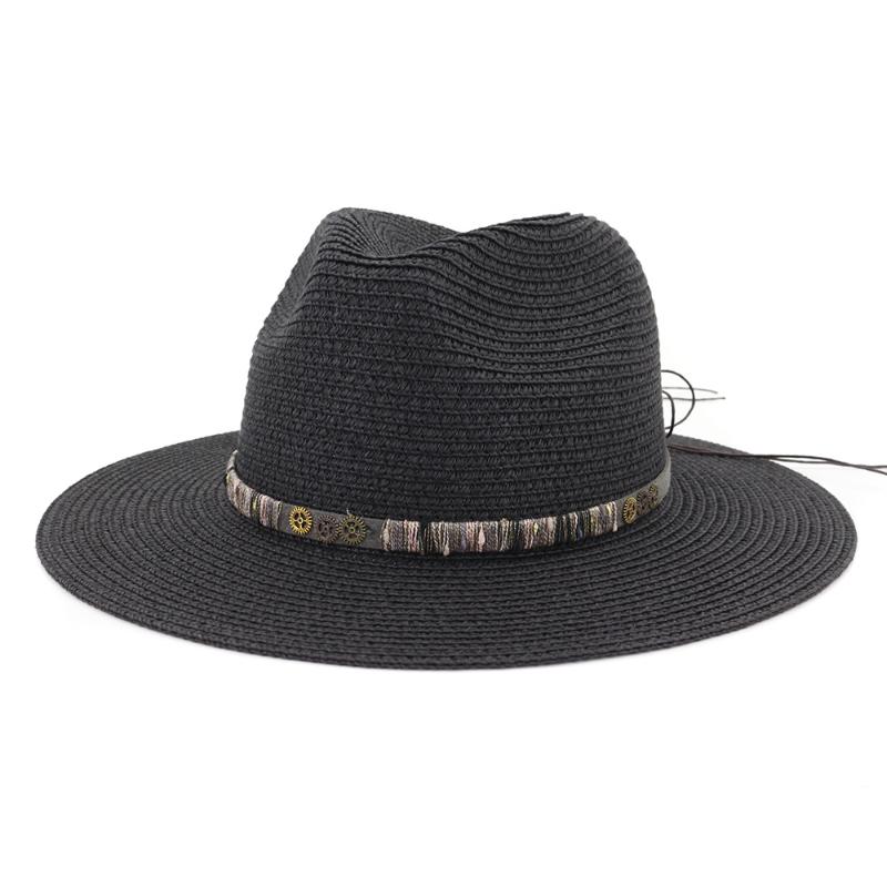 

Wide Brim Hats Men Summer Beach Straw Women Big Side Casual Female Panama Hat Sunshade Concave Top Cap Travel Sun, White