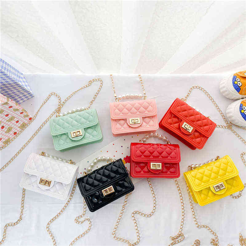 

Summer girls jelly silicone handbags children pearl mini accessories purse Kids lipstick small square bag girl messenger bags F135, Mix colors random