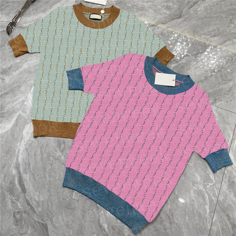

Full Letters Womens T Shirts Knitted Tops Designer Brand Lady Sweaters Short Sleeve Tees Summer, Light blue