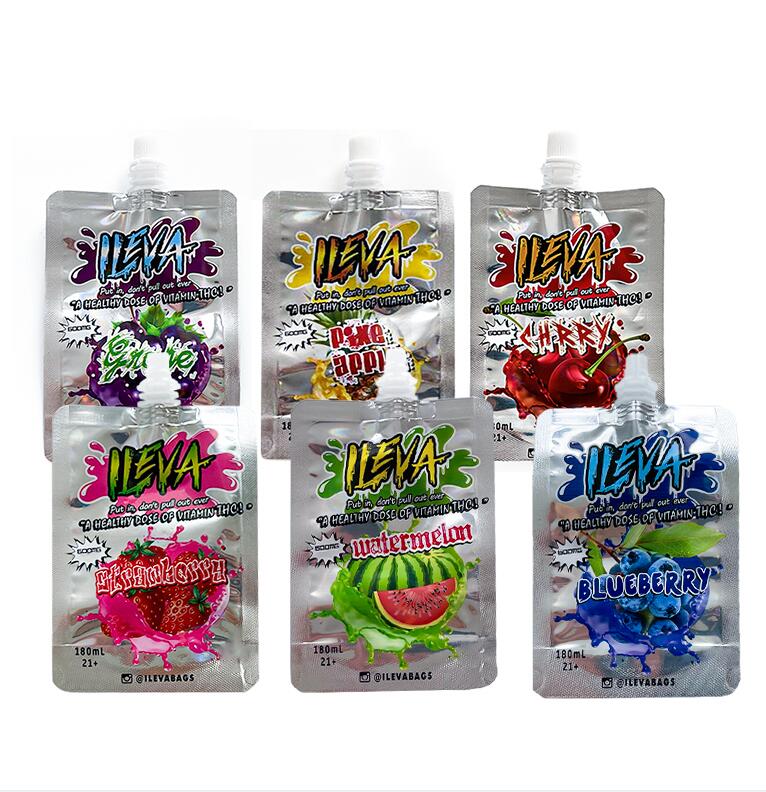 

600mg ILEVA 180ml Liquid spout pouch Packaging bags resealable edibles aluminum foil composite flexible packing bag self-supporting suction nozzle juice mylar bag