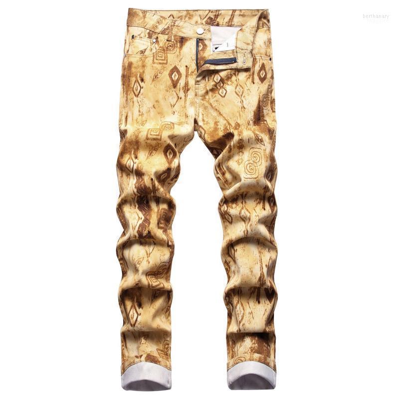 

Men's Jeans Fit Male Casual Mid Waist Tight Pant Screw Print Zipper Pocket Full Length Trousers X Works MotionMen's Men'sMen's Bert22, Yellow