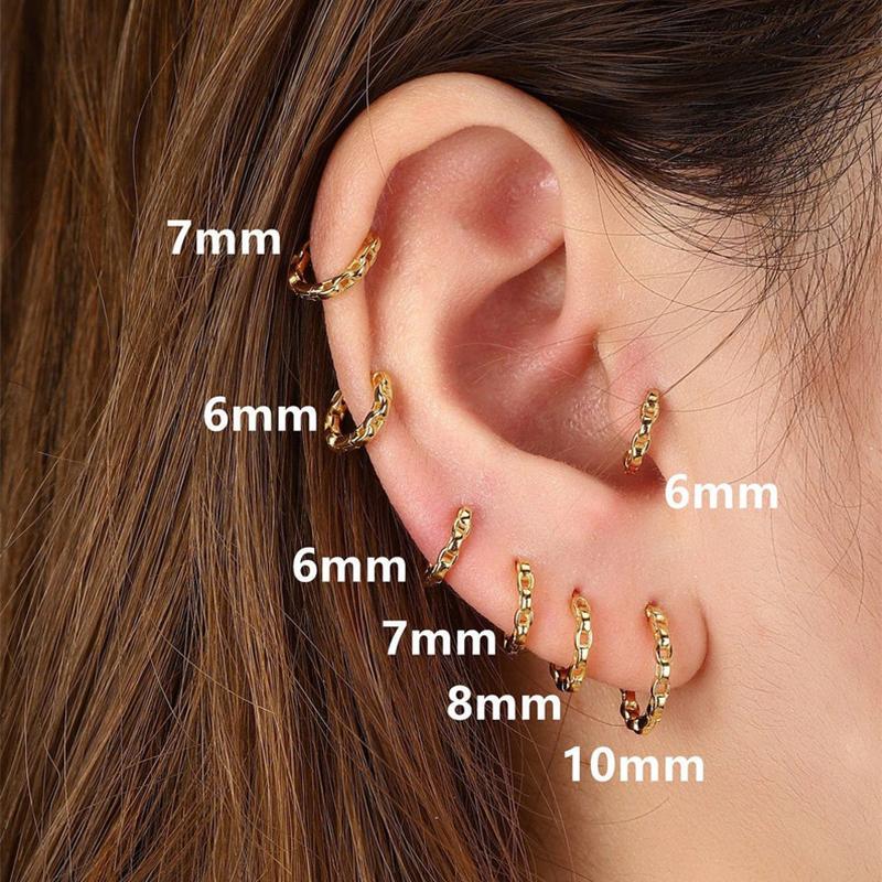 

Hoop & Huggie Aide Gold Color Silver 6/7/8/10mm Earrings Set For Women Simple Design Chain Shape Circle Cartilage EarringsHoop