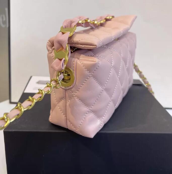 

TZ Ladies Flap Hobo Designer Bag Pink Genuine Leather Handle Mini Handbags Golden Metal Hardware Chain Zipper French Cross Body Shoulder Bag Luxury Tote Bags 18CM, Shipping