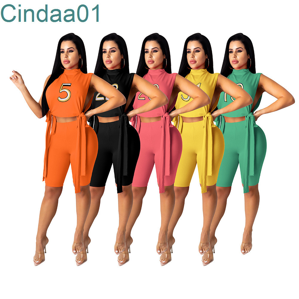 

Designer Tracksuits For Women Sexy Fashion Embroidery Bandage Vest Crop Tops Two Piece Pants Set 2022 Summer, Mix colors
