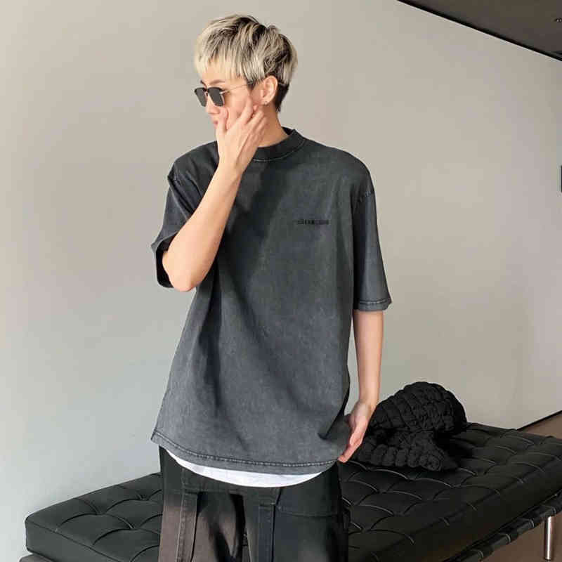 

Designer Shirts Balencaigas T-shirt Spring Summer 2022 Embroidered Letters Short Sleeved T-shirt Men and Women Lovers Loose Washed Top, Wash black