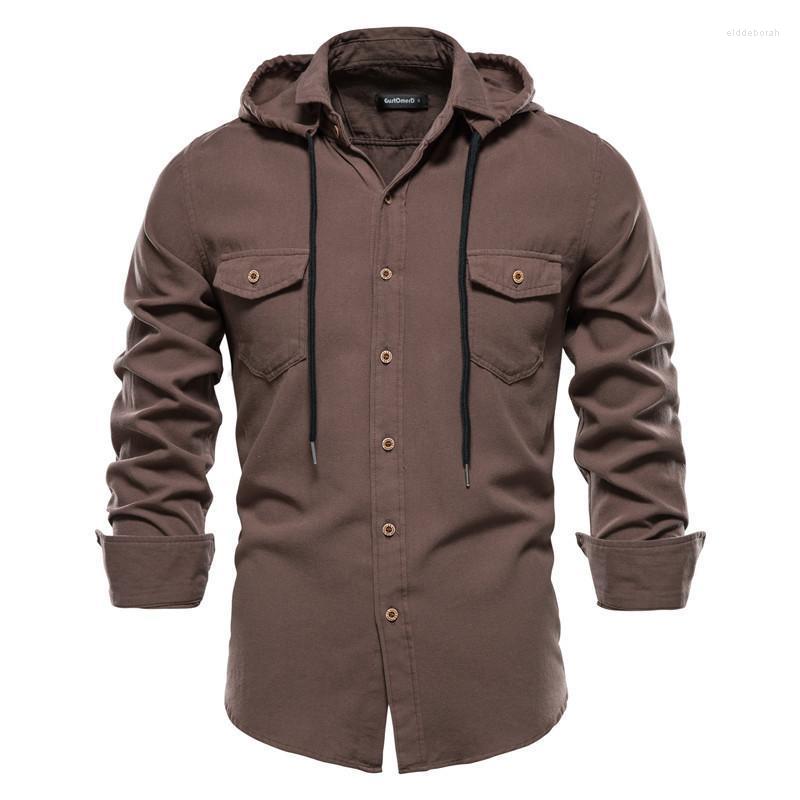 

Men' Casual Shirts Oversized Shirt Spring Autumn Men' Hooded Slim Long-sleeved Sports Outdoor Cotton Hoodies Camisas De HombreMen' El, Brown