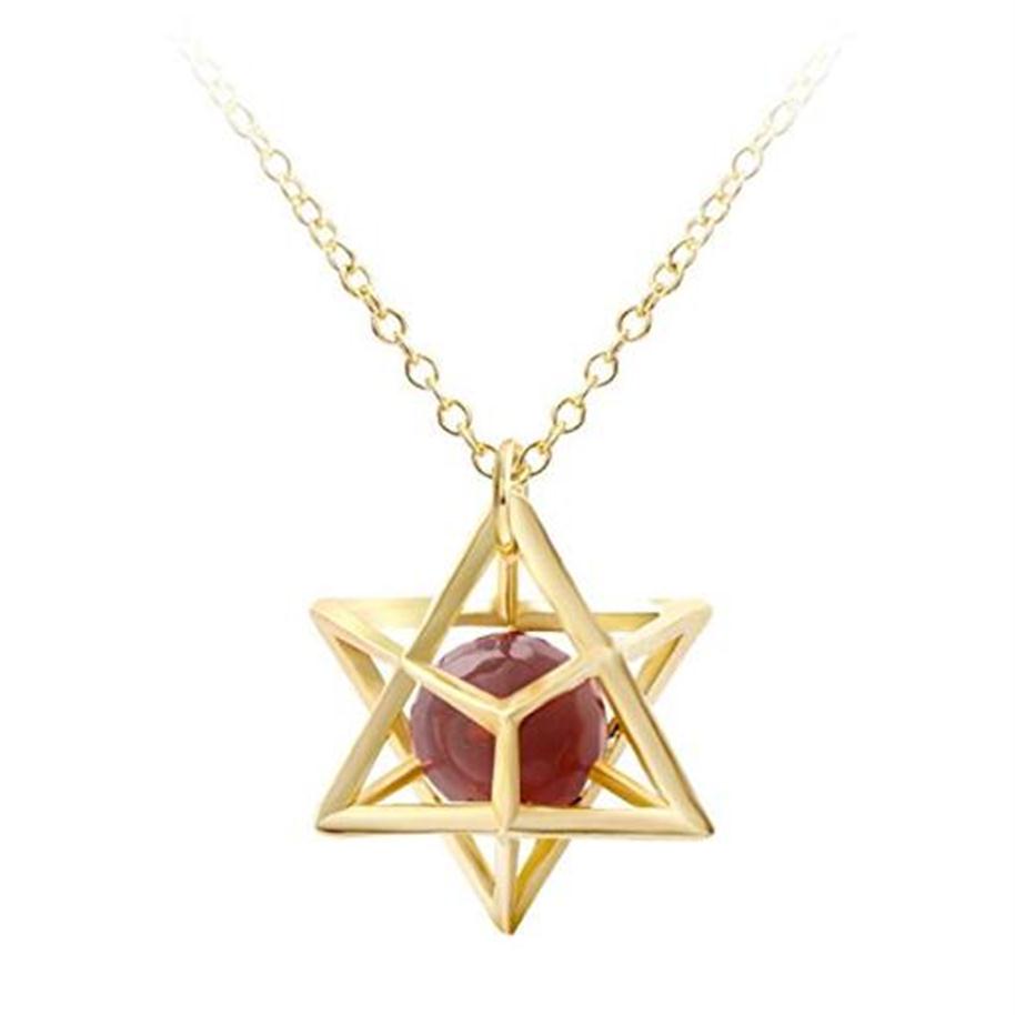 

Sevenstonejewelry natural crystal stone openwork fashion anise star pendant necklace gold 3D geometric stars with natural stone ne256c