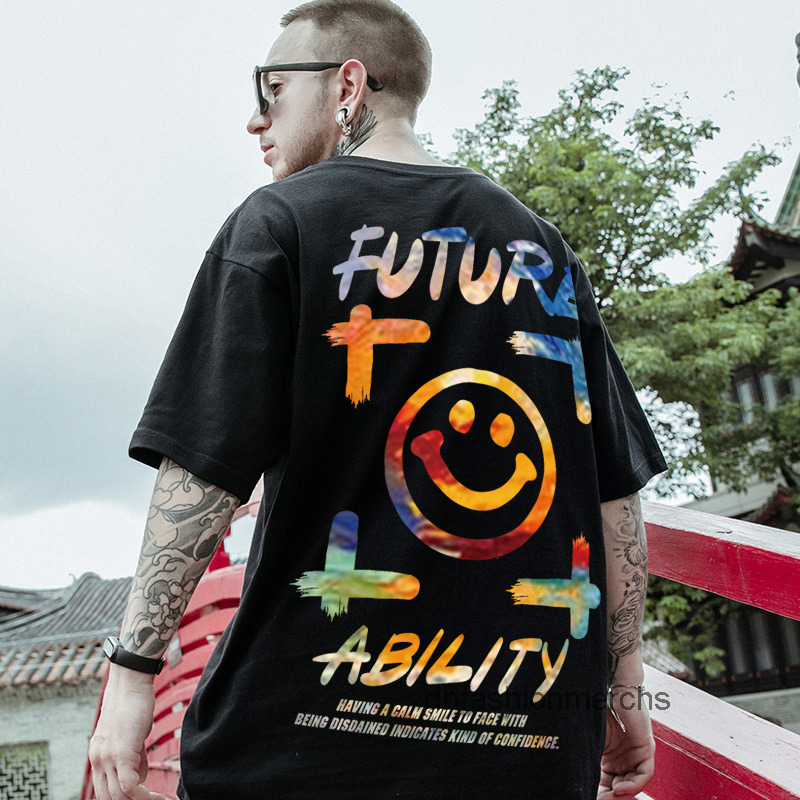 

designer t shirt Short sleeve tshirts mens hip hop national large smile face print 8xl brand couple half sleeve summer clothes, T215 black