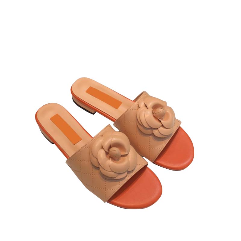 

Slippers For Woman Flower Flat Sandals Beach Shoes Designer Luxury Rubber Fashion Flip Flops orange Womens Retro Mules Loafers Leather Ladies Mules 2022 White, Box