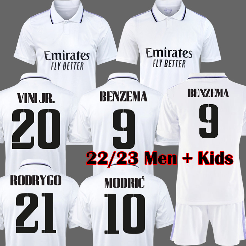 

Real madrids 22 23 BENZEMA soccer jerseys 21 22 champion league Finals football shirt VINI JR ALABA MODRIC camiseta de futbol men kids kit Sets 2021 2022 2023 uniforms, Kids home
