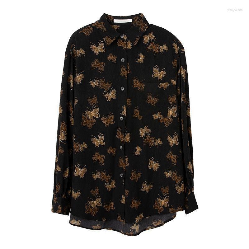 

Women' Blouses & Shirts Chic Oversize Street Style Women Shirt Y2K Butterfly Print Long Sleeve Loose Tunic Ladies Blouse 2022 Summer Female