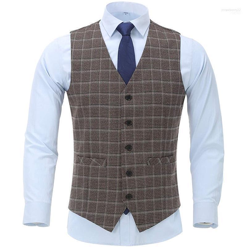 

Men's 5 Button Brown Plaid Suits Vest Formal Business Slim Fit Waistcoats Gothic Gilet Homme Vintage Chaleco Casual Hombre1 Stra22
